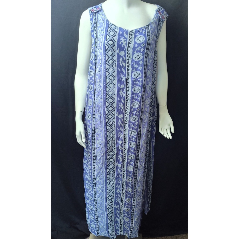 Vintage maxi dress 22W rayon beach resort travel cover up blue lounge house lite